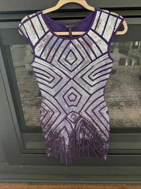 BCBGMaxAzria Purple and Silver Geometric Sequin Mini Dress